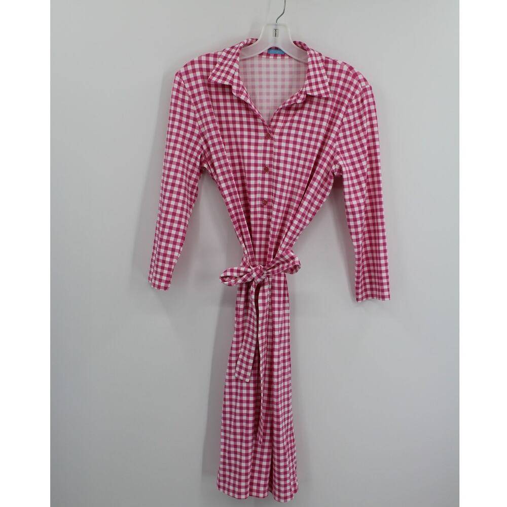J.McLaughlin belted shirt dress, pink gingham print Size M Catalina
